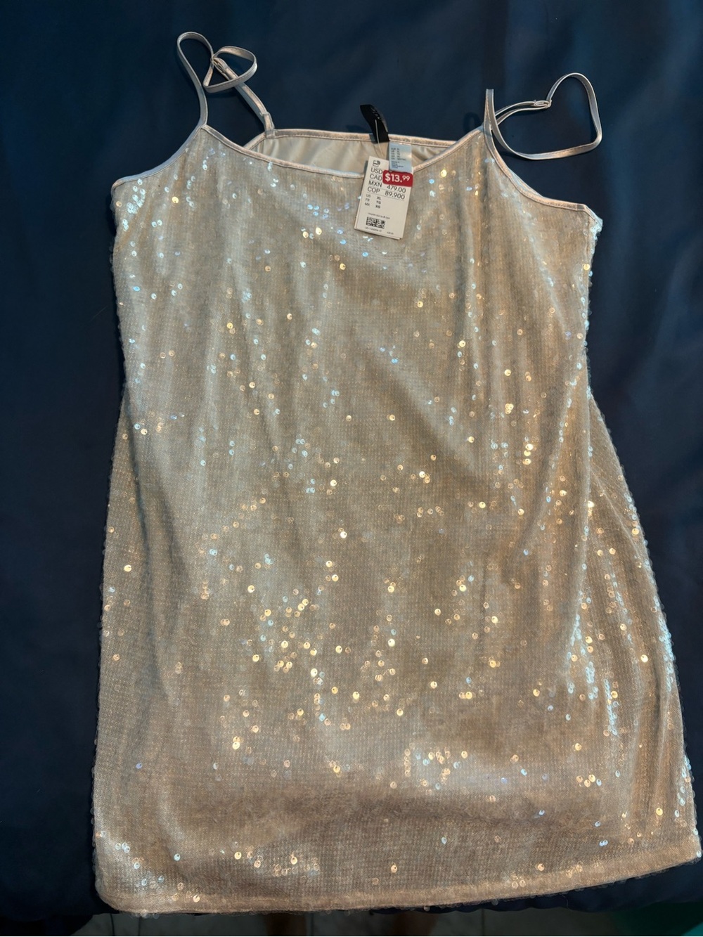 H&M Iridescent Sequin Spaghetti Strap Camisole - White